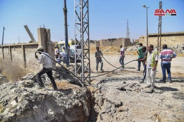 الشركة العامة لكهرباء ريف دمشق تعيد تأهيل الشبكة الكهربائية في منطقة الحجر الأسود 